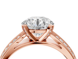 Rose gold Round Solitaire Diamond Ring with Milgrain Pavé Band and Four-Prong Setting_167