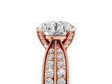 Rose gold Round Solitaire Diamond Ring with Milgrain Pavé Band and Four-Prong Setting_168