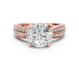 Rose gold Round Solitaire Diamond Ring with Milgrain Pavé Band and Four-Prong Setting_174