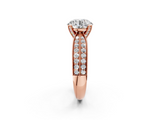 Rose gold Round Solitaire Diamond Ring with Milgrain Pavé Band and Four-Prong Setting_176
