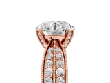 Rose gold Round Solitaire Diamond Ring with Milgrain Pavé Band and Four-Prong Setting_179