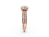 Rose gold Round Solitaire Diamond Ring with Milgrain Pavé Band and Four-Prong Setting_192