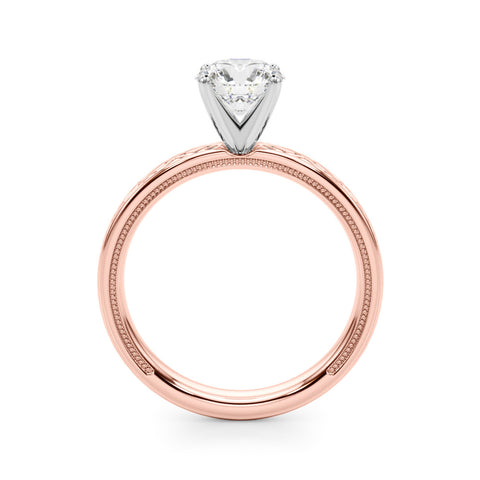 Rose gold Round Solitaire Diamond Ring with Milgrain and Black Enamel X Pattern Band 2