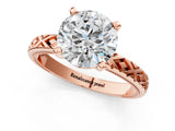 Rose gold Round Solitaire Diamond Ring with Milgrain and Black Enamel X Pattern Band_183