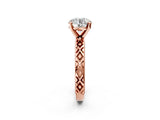 Rose gold Round Solitaire Diamond Ring with Milgrain and Black Enamel X Pattern Band_184