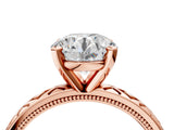 Rose gold Round Solitaire Diamond Ring with Milgrain and Black Enamel X Pattern Band_186