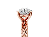 Rose gold Round Solitaire Diamond Ring with Milgrain and Black Enamel X Pattern Band_187