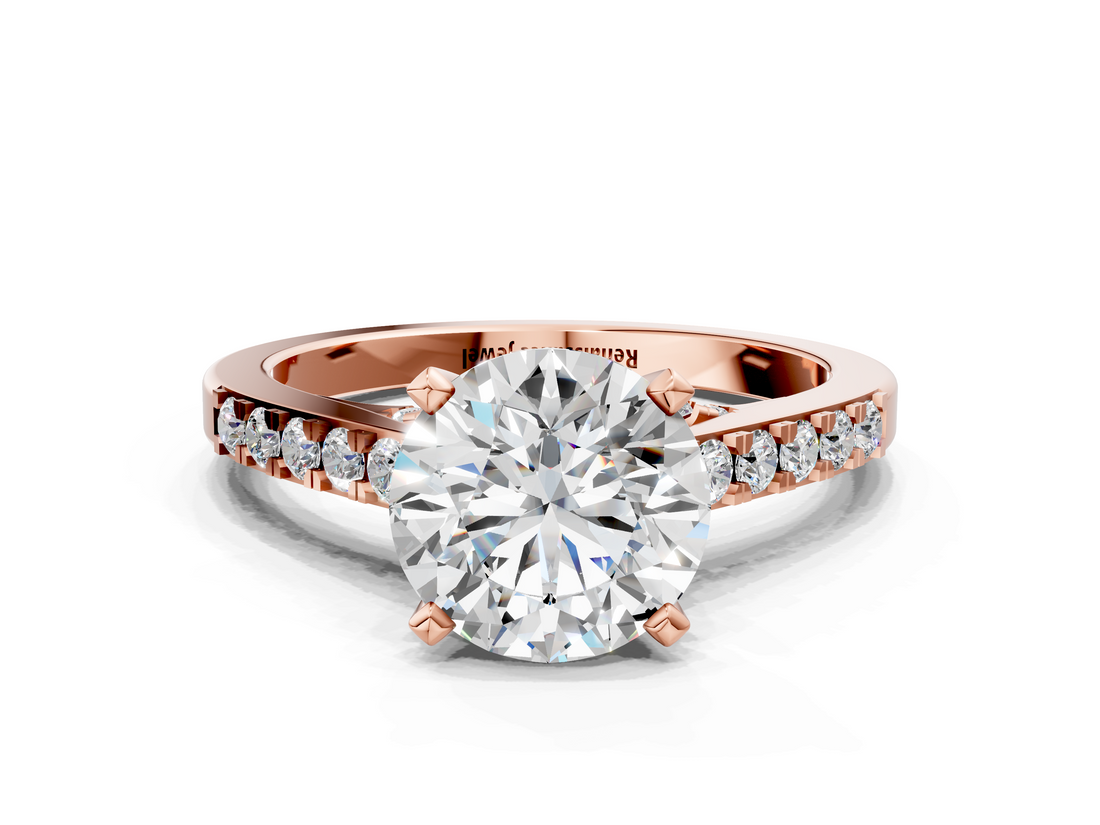 Rose gold Round Solitaire Diamond Ring with Pavé Band and Four-Prong Setting_203