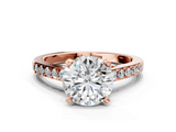 Rose gold Round Solitaire Diamond Ring with Pavé Band and Four-Prong Setting_203