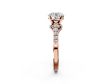 Rose gold Round Solitaire Diamond Ring with Pavé Band and Four-Prong Setting_205