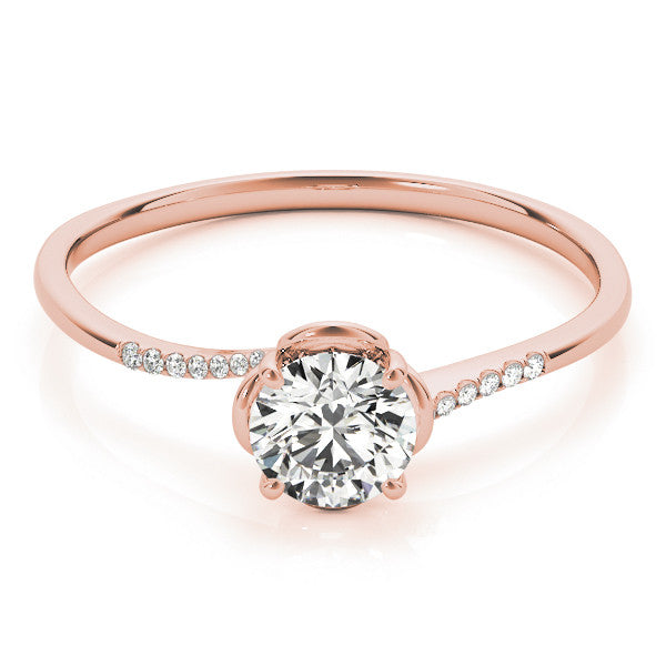Rose gold Round Solitaire Diamond Ring with Pave Band and Four-Prong Setting 1