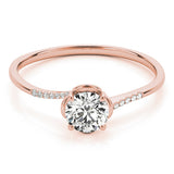 Rose gold Round Solitaire Diamond Ring with Pave Band and Four-Prong Setting 1