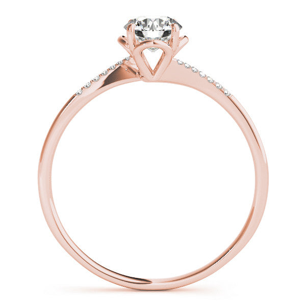 Rose gold Round Solitaire Diamond Ring with Pave Band and Four-Prong Setting 2