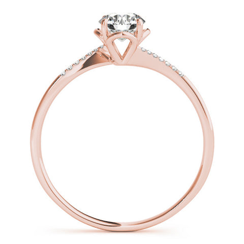 Rose gold Round Solitaire Diamond Ring with Pave Band and Four-Prong Setting 2