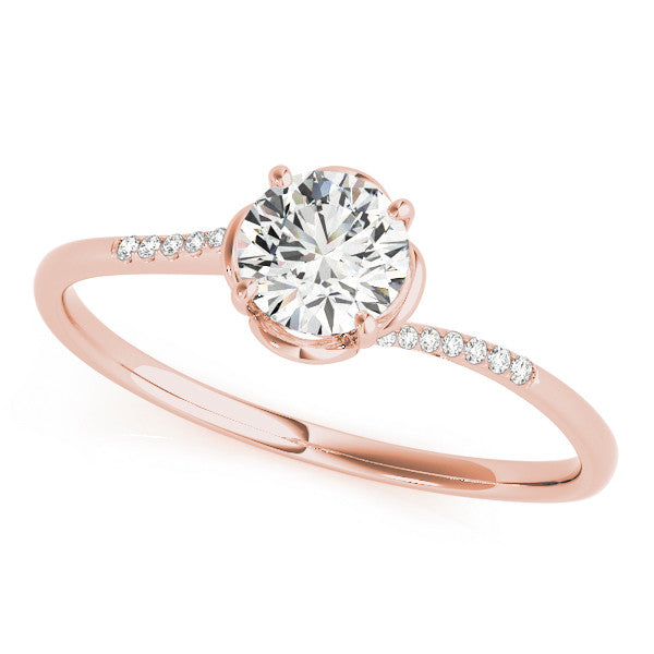 Rose gold Round Solitaire Diamond Ring with Pave Band and Four-Prong Setting