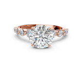 Rose gold Round Solitaire Diamond Ring with Pave Band and Four-Prong Setting_314