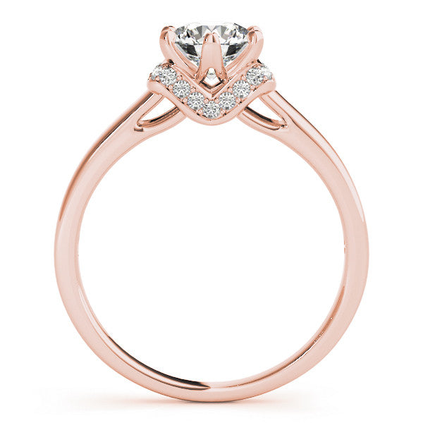 Rose gold Round Solitaire Diamond Ring with Pave Band and Six-Prong Setting 2