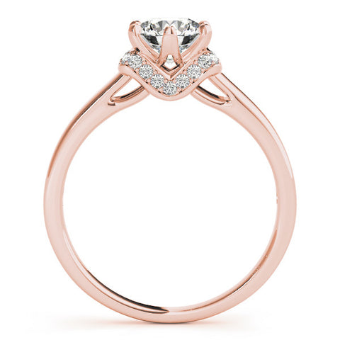 Rose gold Round Solitaire Diamond Ring with Pave Band and Six-Prong Setting 2