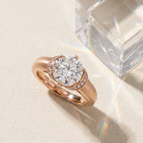 Rose gold Round Solitaire Diamond Ring with Pave Band and Six-Prong Setting_15