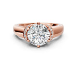 Rose gold Round Solitaire Diamond Ring with Pave Band and Six-Prong Setting_35