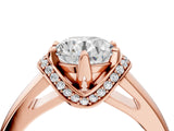 Rose gold Round Solitaire Diamond Ring with Pave Band and Six-Prong Setting_39