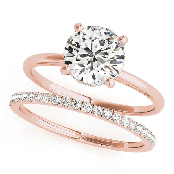 Rose gold Cushion Cut Solitaire Diamond Ring with Prong Setting and Plain Band
