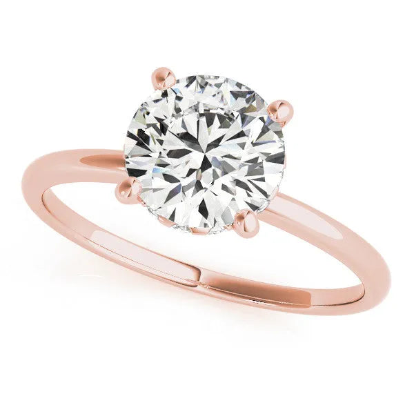 Rose gold Heart Cut Solitaire Diamond Ring with Prong Setting and Plain Band