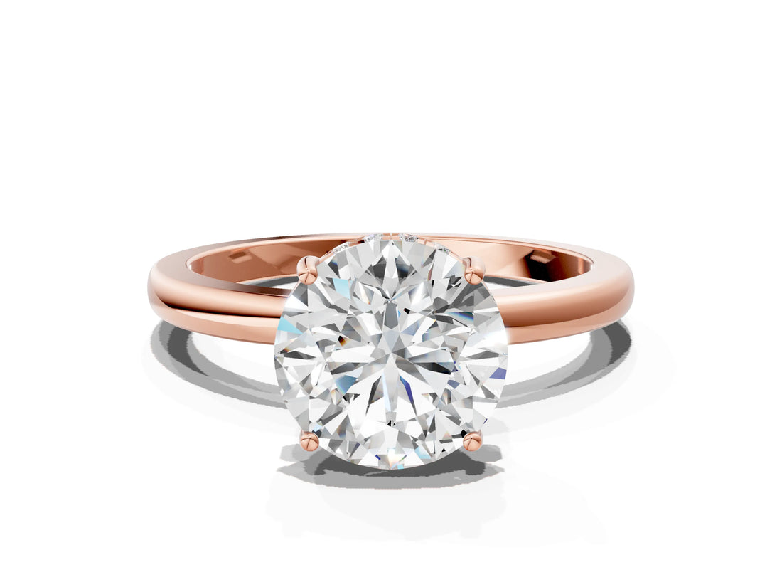 Rose gold Round Solitaire Diamond Ring with Prong Setting and Plain Band_6