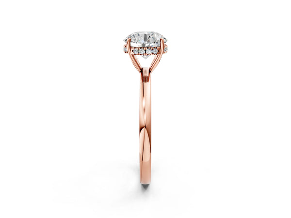 Rose Gold Round Hidden Halo Solitaire Engagement Ring Setting with Thin Wire Band