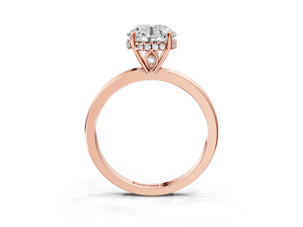 Rose Gold Round Hidden Halo Solitaire Engagement Ring Setting with Thin Wire Band