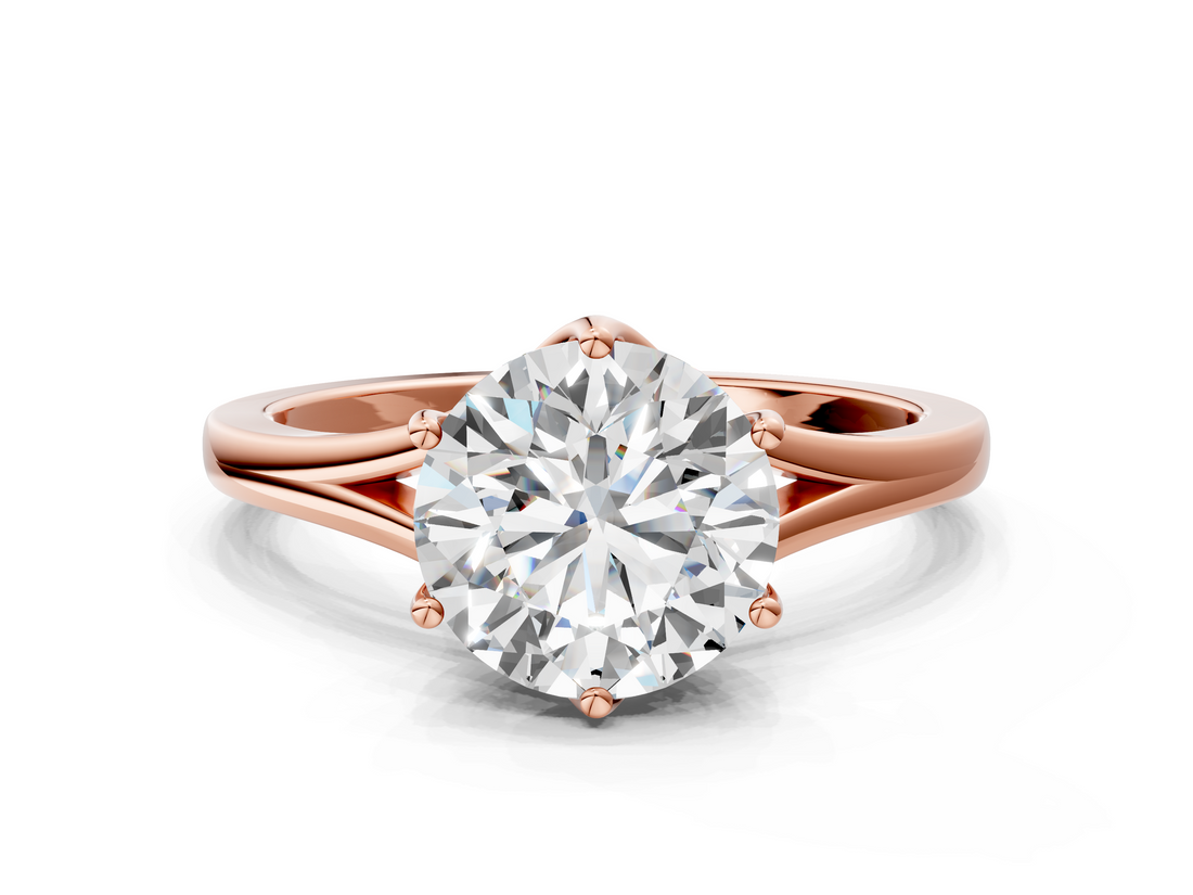 Rose gold Round Solitaire Diamond Ring with Six-Prong Setting and Tapered Band_41
