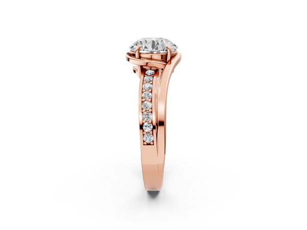 Rose Gold Round Bypass Split Shank Engagement Ring Setting with Channel Set Accents