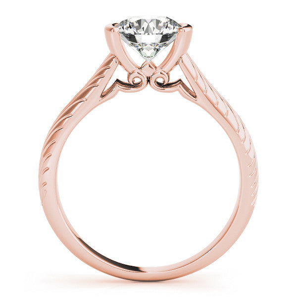 Rose gold Round Solitaire Diamond Ring with Textured Band and Tension Prong Setting 1