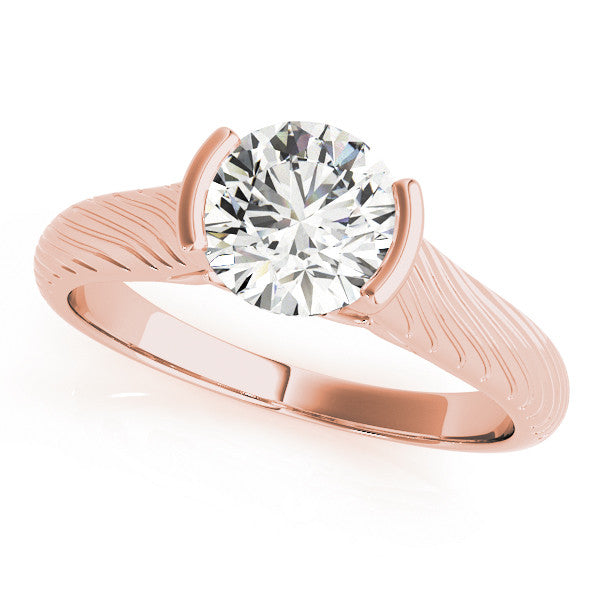 Rose gold Round Solitaire Diamond Ring with Textured Band and Tension Prong Setting