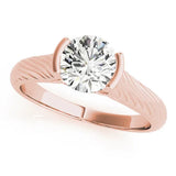 Rose gold Round Solitaire Diamond Ring with Textured Band and Tension Prong Setting