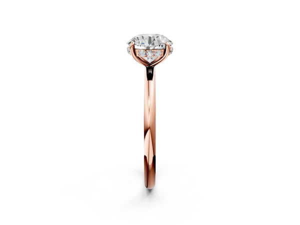 Rose Gold Round Hidden Halo Solitaire Engagement Ring Setting with Plain Band