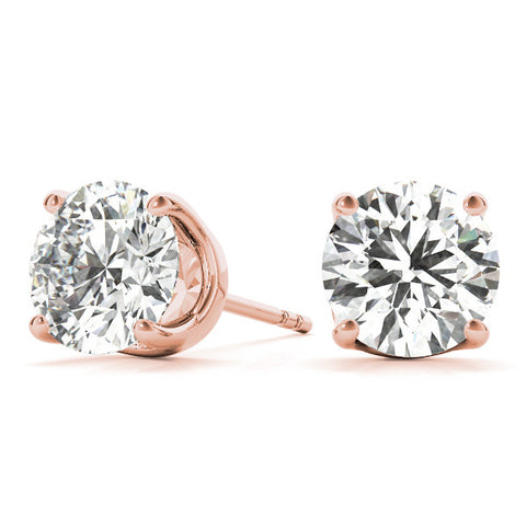 Rose gold Round Solitaire Diamond Stud Earrings with Four-Prong Basket Setting 2