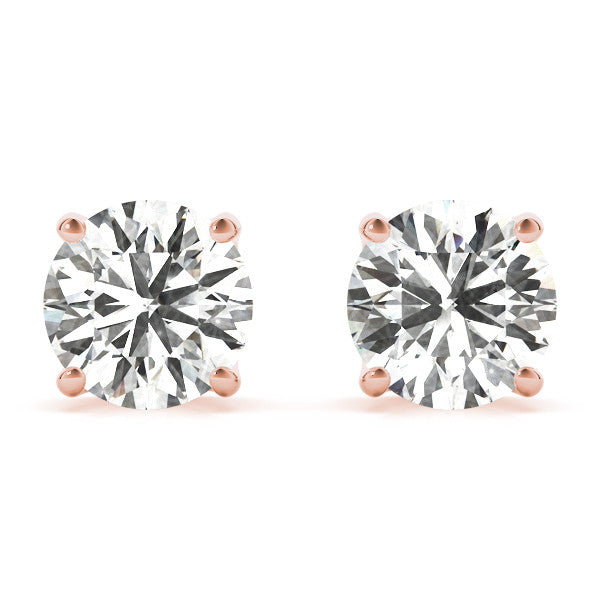 Rose gold Round Solitaire Diamond Stud Earrings with Four-Prong Basket Setting