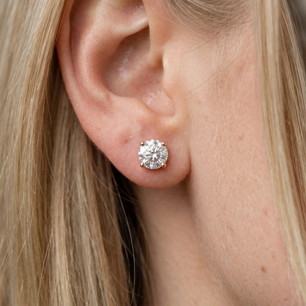 Rose gold Round Solitaire Diamond Stud Earrings with Four-Prong Basket Setting