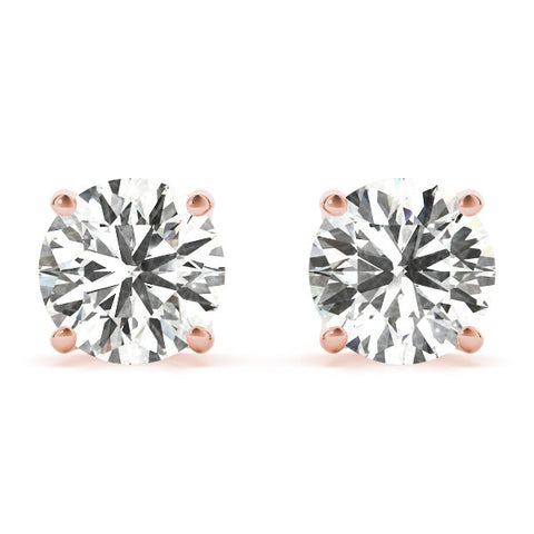 Rose gold Round Solitaire Diamond Stud Earrings with Four-Prong Basket Setting