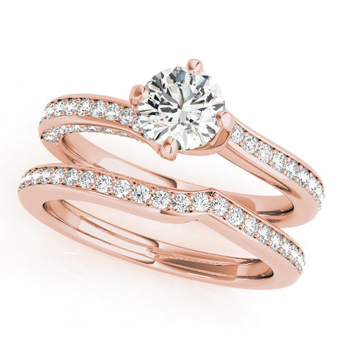 Rose gold Round Solitaire Diamond Twist Band with Pavé Setting and Four-Prong Setting 1