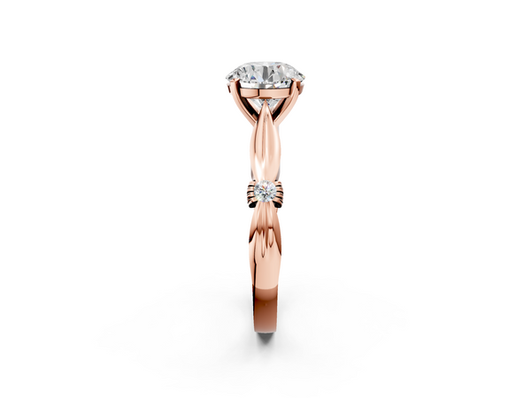 Rose Gold Round Solitaire Engagement Ring Setting with Sculpted Leaf Shoulders and Accents
