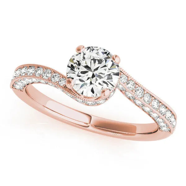 Rose gold Round Solitaire Diamond Twisted Band with Pavé Setting
