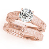 Rose gold Round Solitaire Diamond with Engraved Band and Four-Prong Setting 1