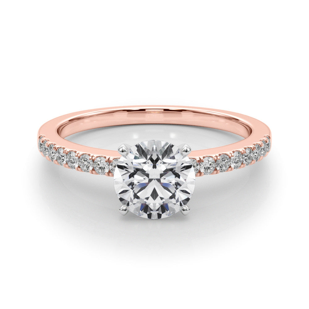 Rose gold Round Solitaire Diamond with Pavé Band and Four-Prong Setting 1