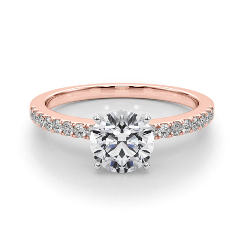 Rose gold Round Solitaire Diamond with Pavé Band and Four-Prong Setting 1