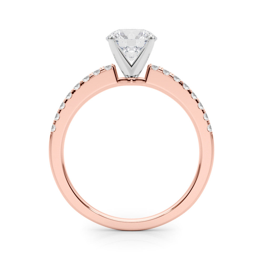 Rose gold Round Solitaire Diamond with Pavé Band and Four-Prong Setting 2