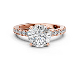 Rose gold Round Solitaire Diamond with Pavé Band and Four-Prong Setting_71