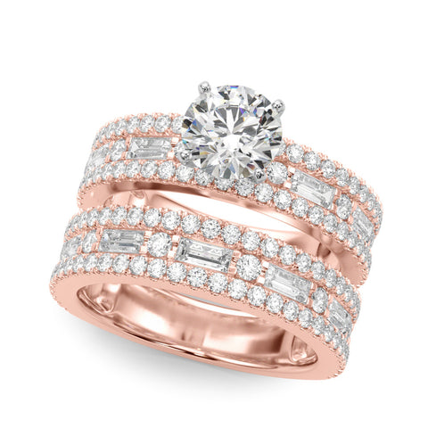 Rose gold Round Solitaire Diamond with Pave and Channel Set Band 1