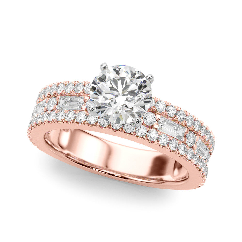 Rose gold Round Solitaire Diamond with Pave and Channel Set Band